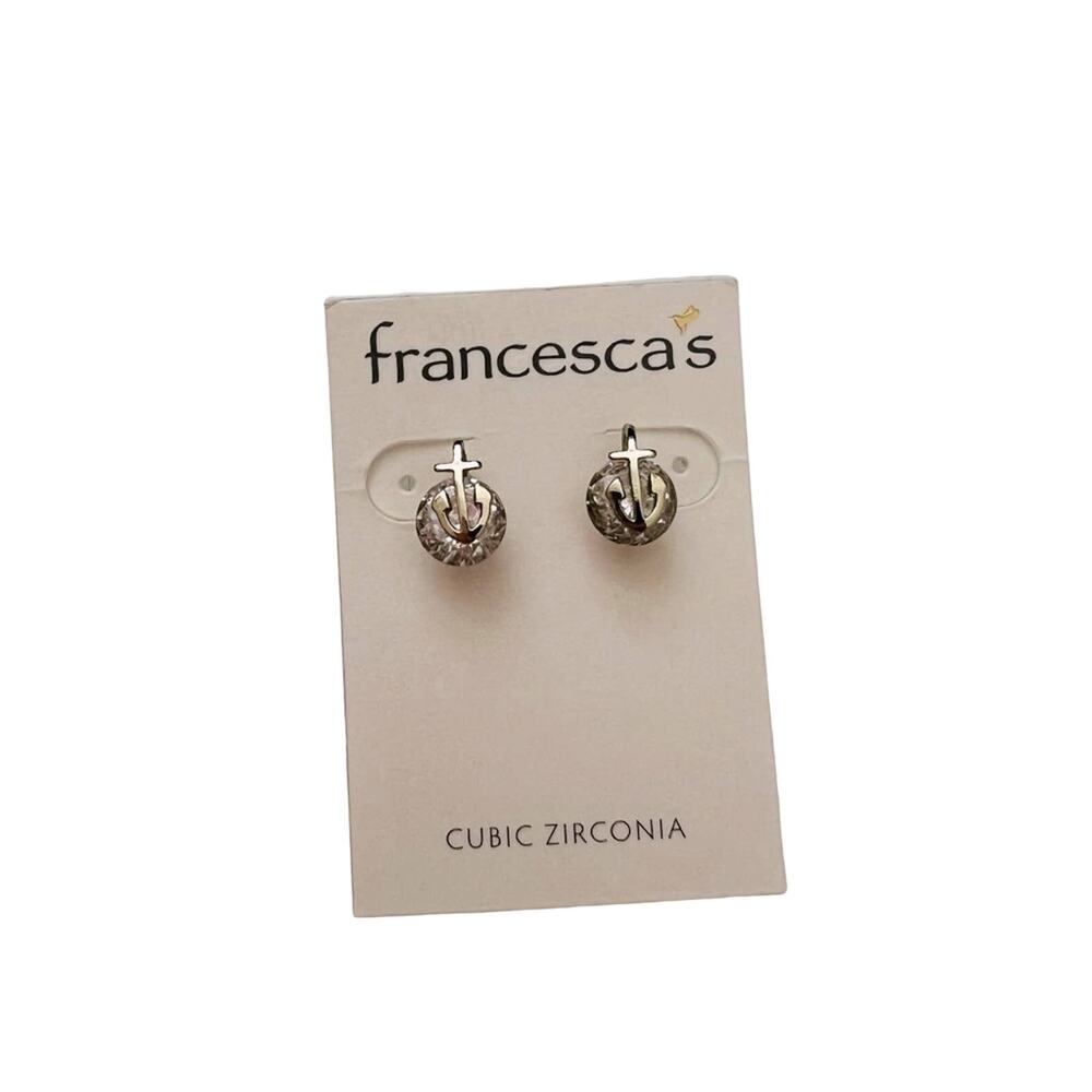 Francesca’s Cubic Zirconia Crystal Gold Anchor Stud Earrings
